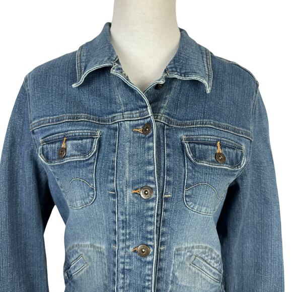 Lee Jeans | Button Front Stretch Denim Medium Wash Classic Jean Jacket - Picture 5 of 9